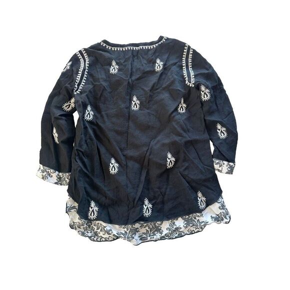 John Mark Women's XS Black and White Boho Embroidered Tunic Blouse Top - Picture 3 of 7